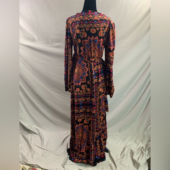 Floral Lantern Sleeve Ruffle Trim Wrap Dress - Picture 9 of 10